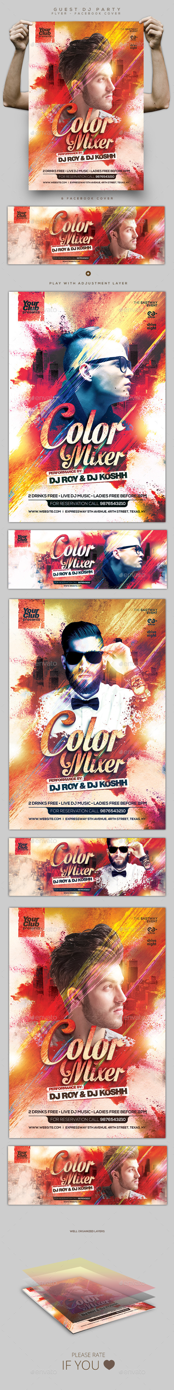 Color Mixer Guest DJ Flyer / Facebook Cover - Clubs & Parties Events