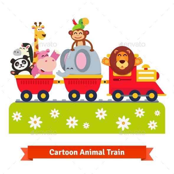 Cartoon Happy Animal Train - Animals Characters