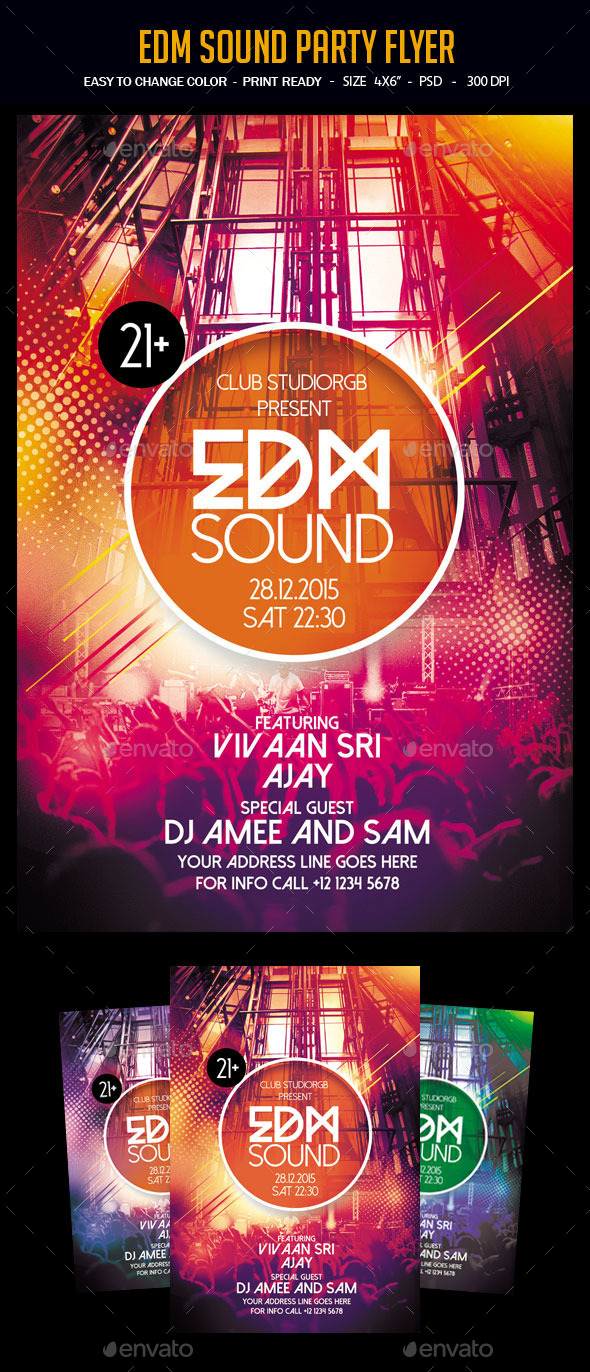 EDM Sound Party Flyer - Clubs & Parties Events