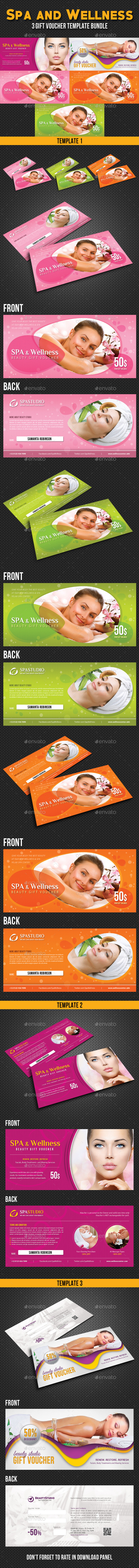 3 in 1 Spa and Wellness Gift Voucher Bundle - Cards & Invites Print Templates