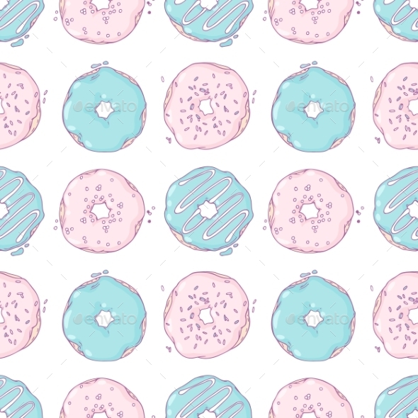 Hand Drawn Donuts Seamless Pattern. Sweet - Patterns Decorative