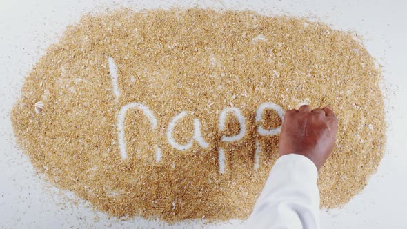 Hand Writes On Sand Happy 