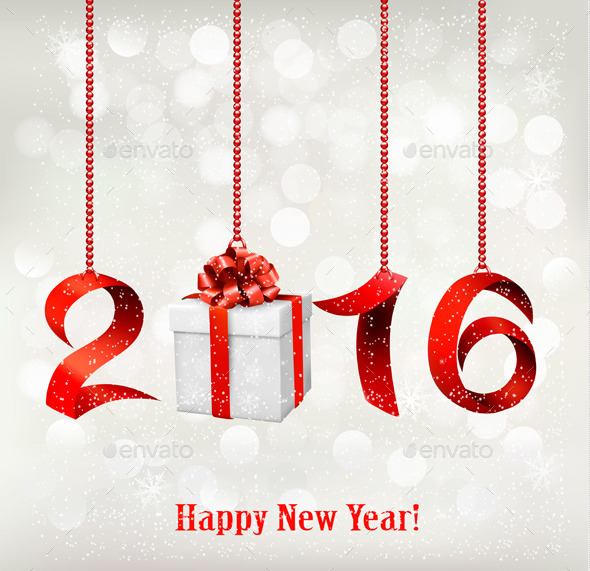 2016 New Years Background With Gift Vector - New Year Seasons/Holidays