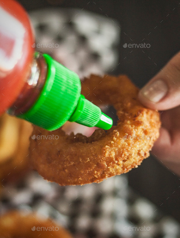 Onion Ring and Condiment Stock Photo by willmilne | PhotoDune