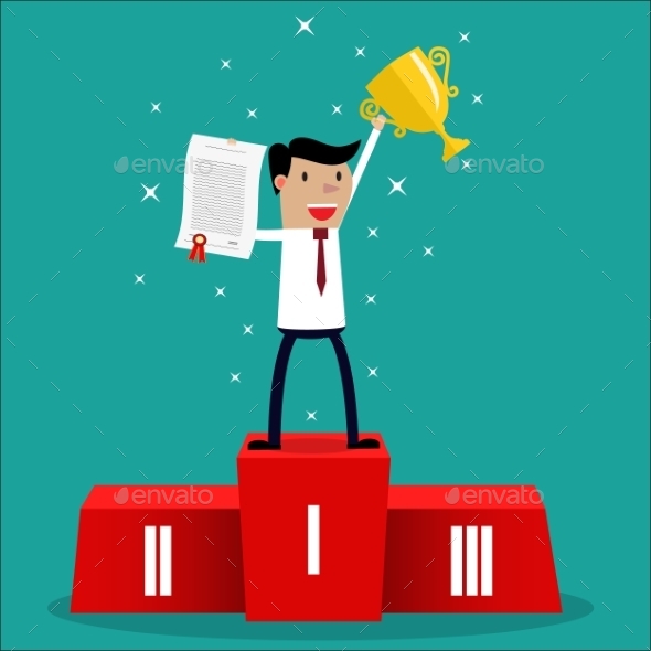 Businessman Winner Standing on First Place - Concepts Business
