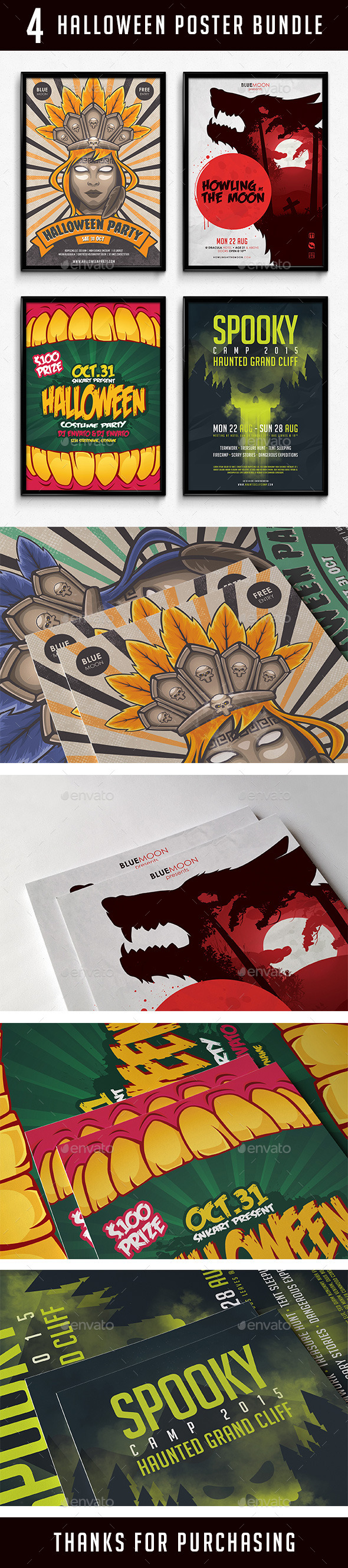 4 Halloween Poster Bundle - Flyers Print Templates