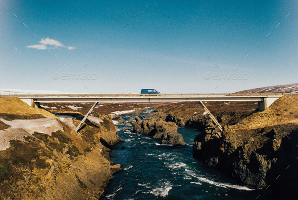 Van in the Middle of Bridge - Stock Photo - Images