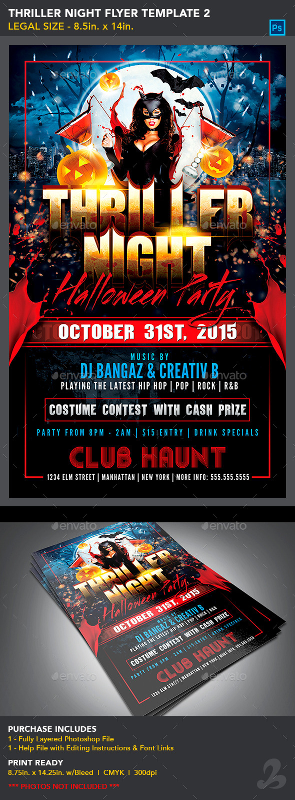 Thriller Night Halloween Flyer Template 2_8.5x14 - Holidays Events