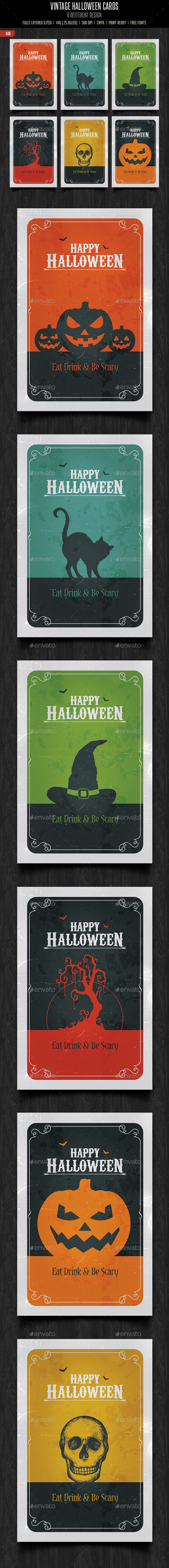 Vintage Halloween Cards - Cards & Invites Print Templates