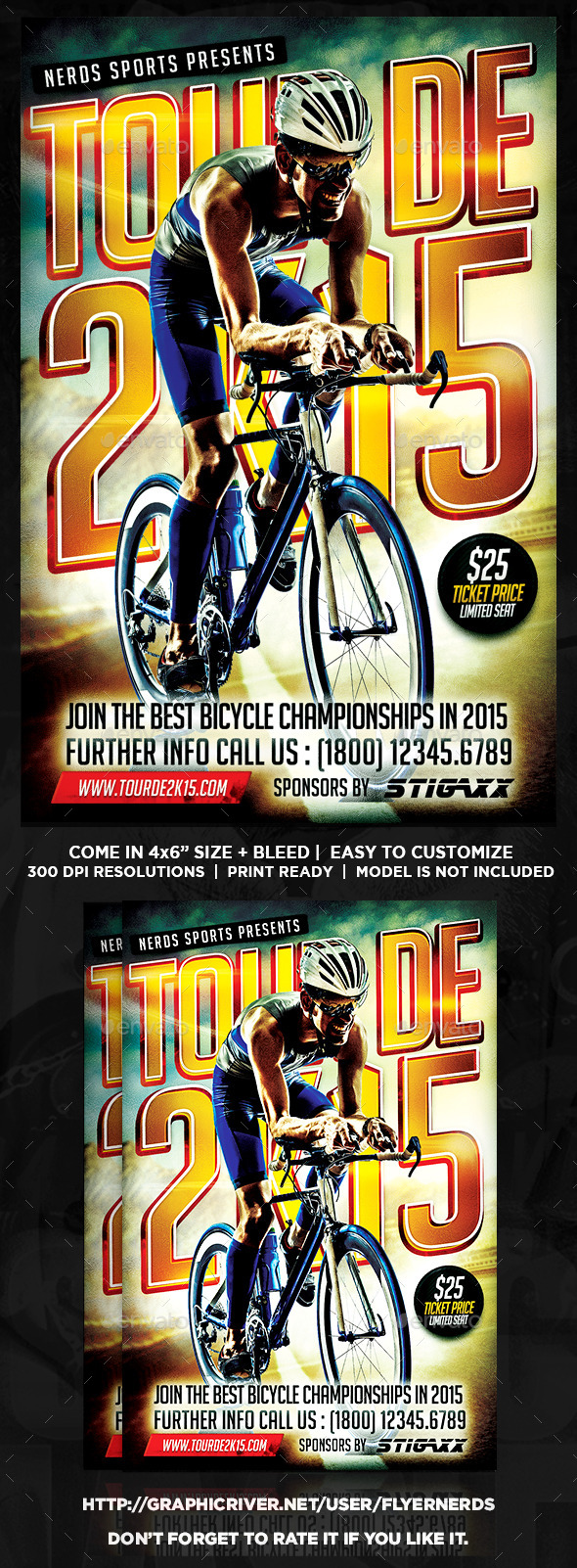 Tour De 2K15 Bicycle Championships Sports Flyer - Sports Events