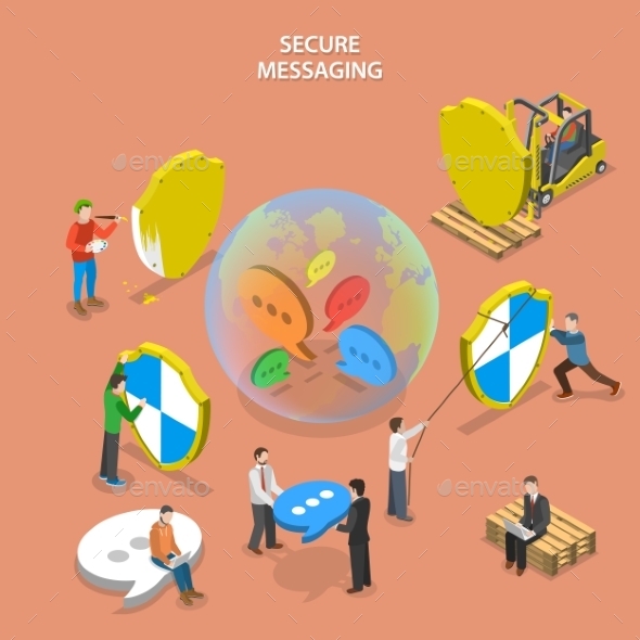 Secure Messaging Isometric Flat Vector Concept. - Communications Technology