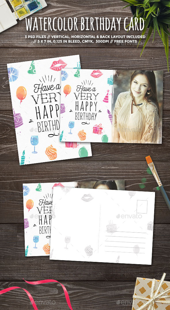 Watercolor Birthday Card - Birthday Greeting Cards