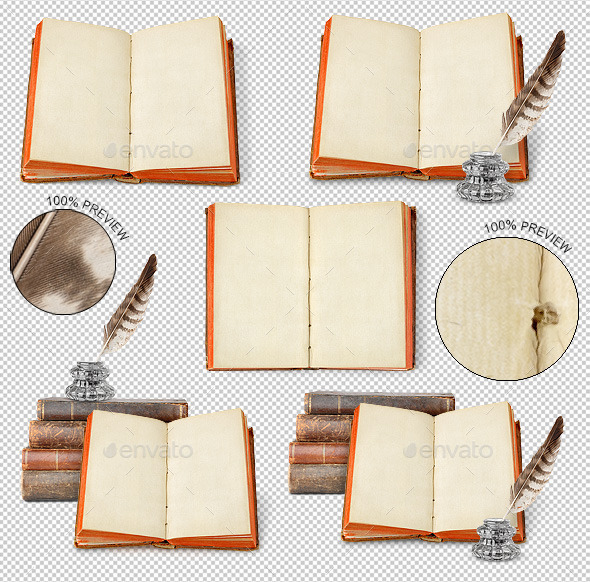 Ancient Book, Inkwell and Quill - Home & Office Isolated Objects