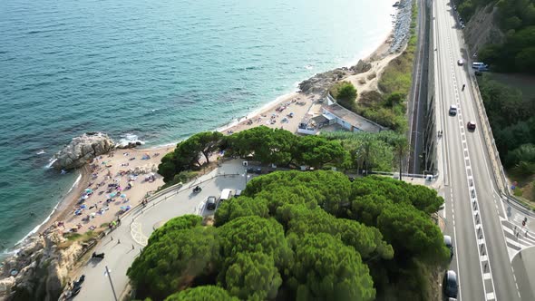 Aerial View of Cala Roca Grossa Beach in Calella Province Catalonia Spain