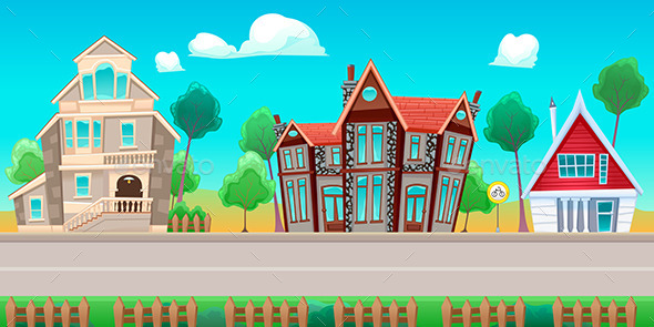 Road with Houses - Buildings Objects