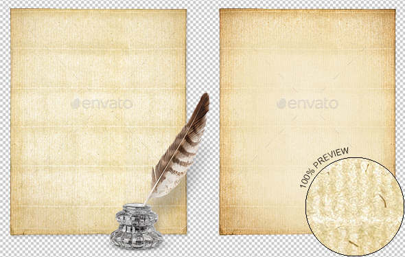Ancient Paper, Inkwell and Quill - Home & Office Isolated Objects
