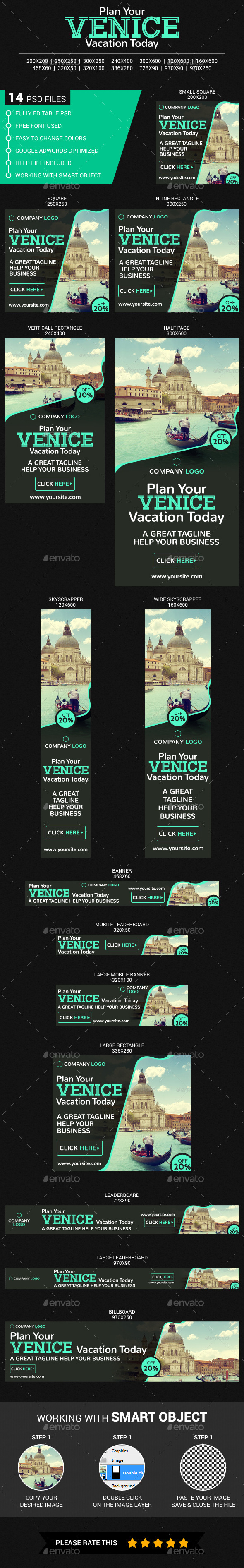 Travel In Venice - Banners & Ads Web Elements