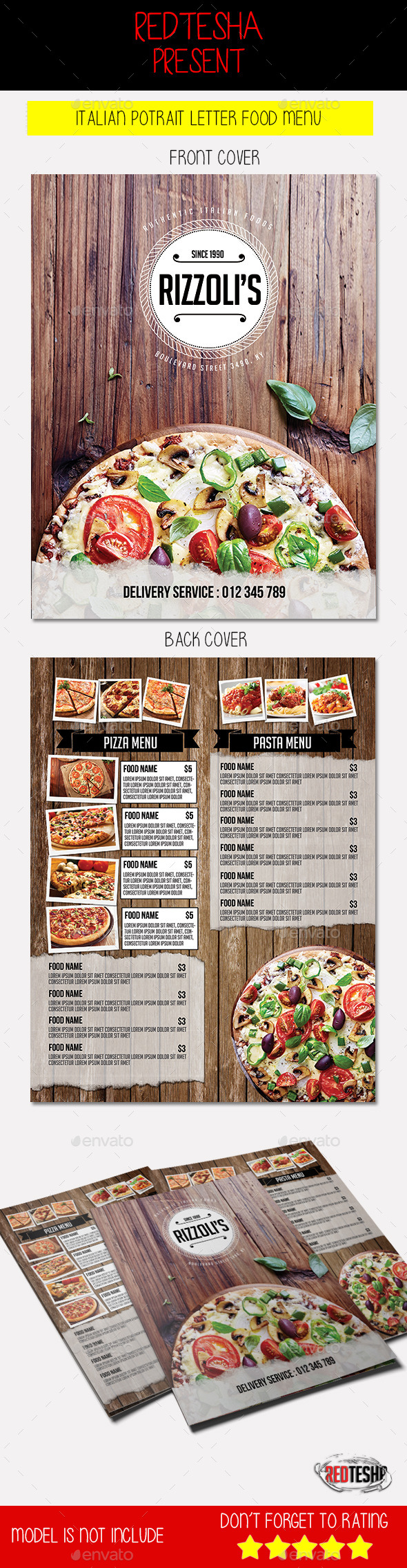 Italian Food Menu Potrait Letter - Food Menus Print Templates