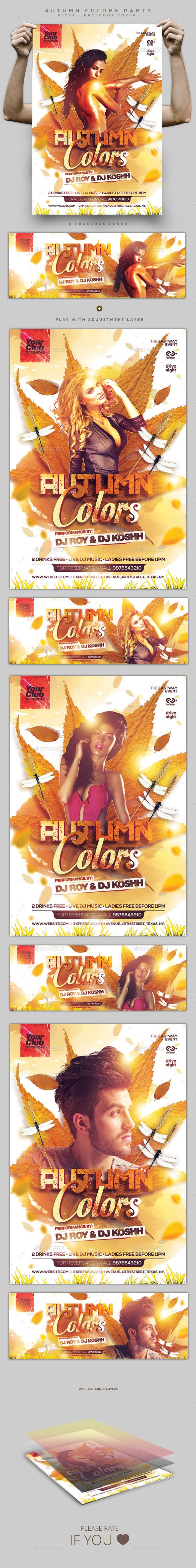 Autumn Colors Party Flyer and Facebook Cover - Events Flyers