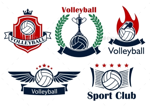 Volleyball Game Sporting Heraldic Emblems Volleyball Game Sporting Heraldic Emblems