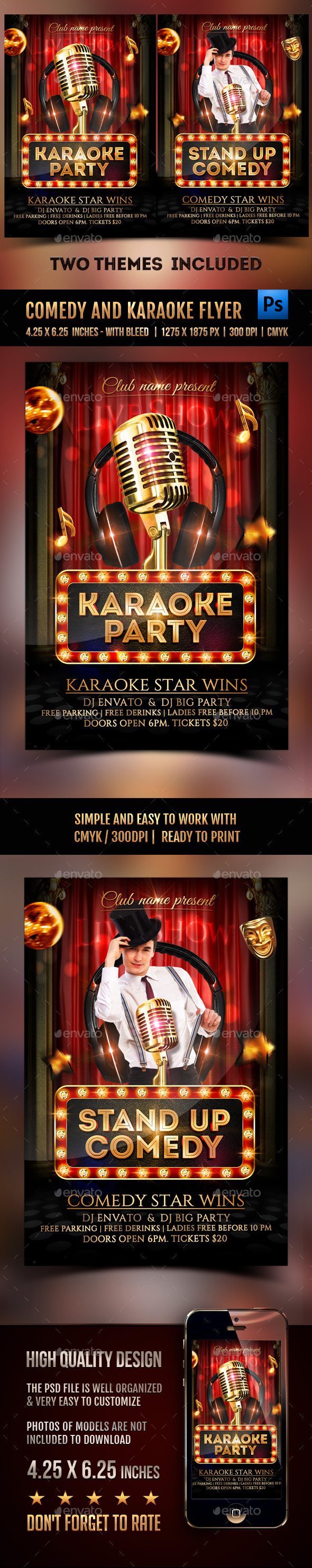 Comedy and Karaoke Party Flyer - Clubs & Parties Events