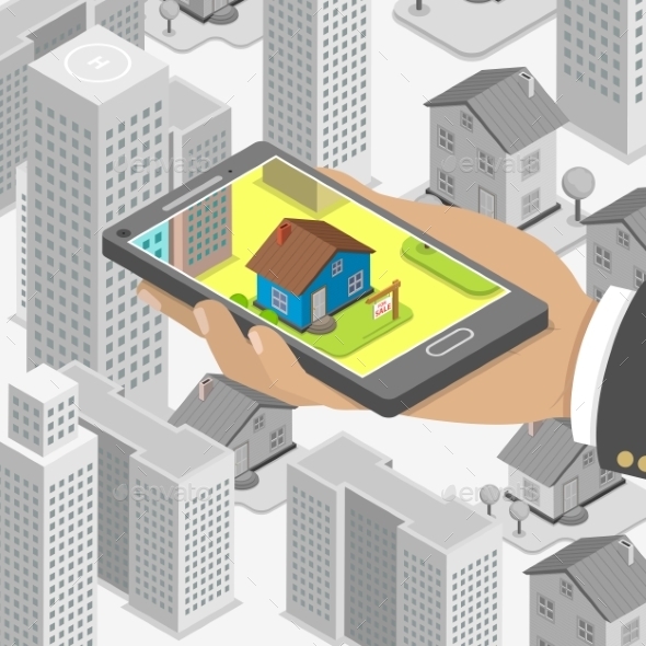 Real Estate Online Searching Isometric Concept. - Computers Technology