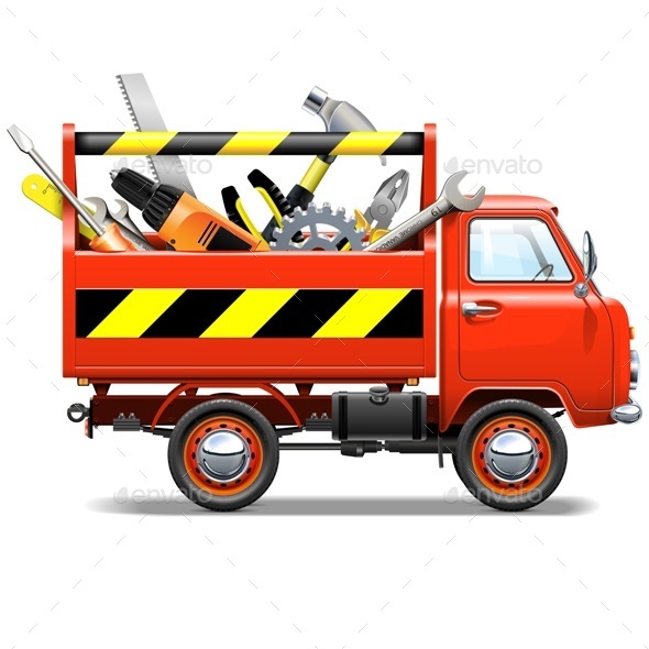 Vector Red Truck with Toolbox - Industries Business