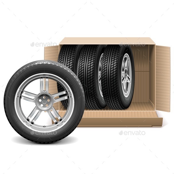 Vector Car Wheels in Carton Box - Industries Business