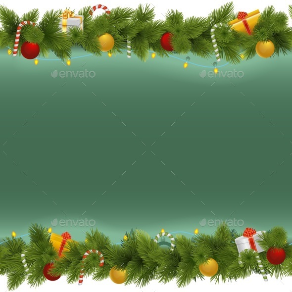 Vector Green Christmas Background with Garland - Christmas Seasons/Holidays