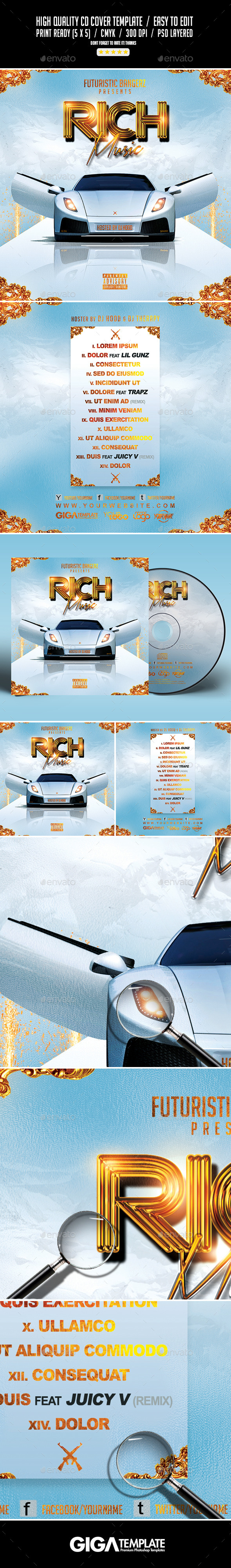 Rich Music | Mixtape Tape Album Cover CD Template - CD & DVD Artwork Print Templates