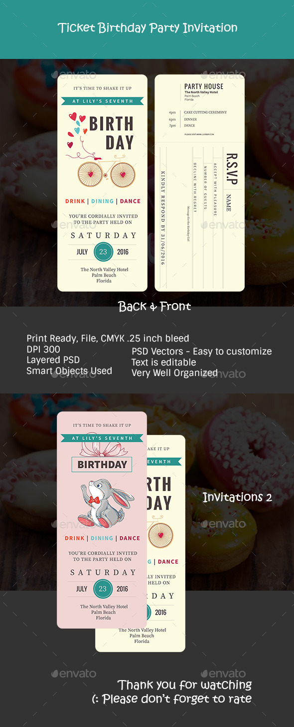 Ticket Birthday Party Invitation - Cards & Invites Print Templates