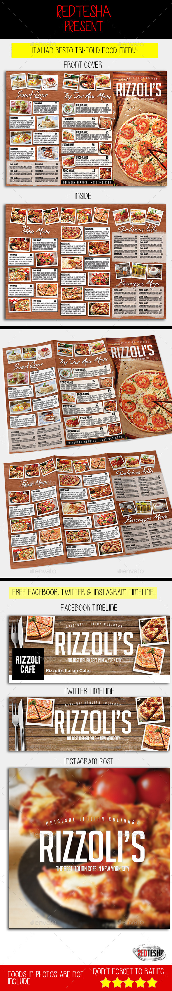 Italian Tri-fold Menu - Food Menus Print Templates