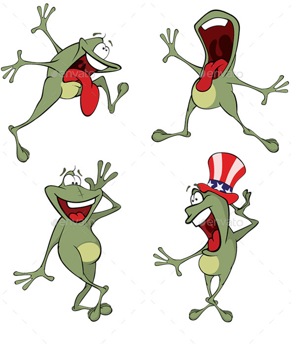 Set of Cartoon Green Frogs - Animals Characters