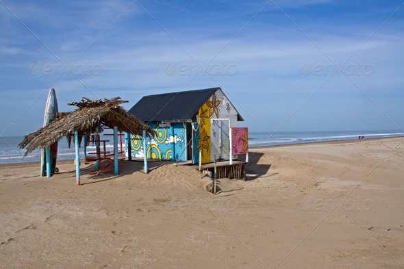 Cabana with a surfboard - Stock Photo - Images