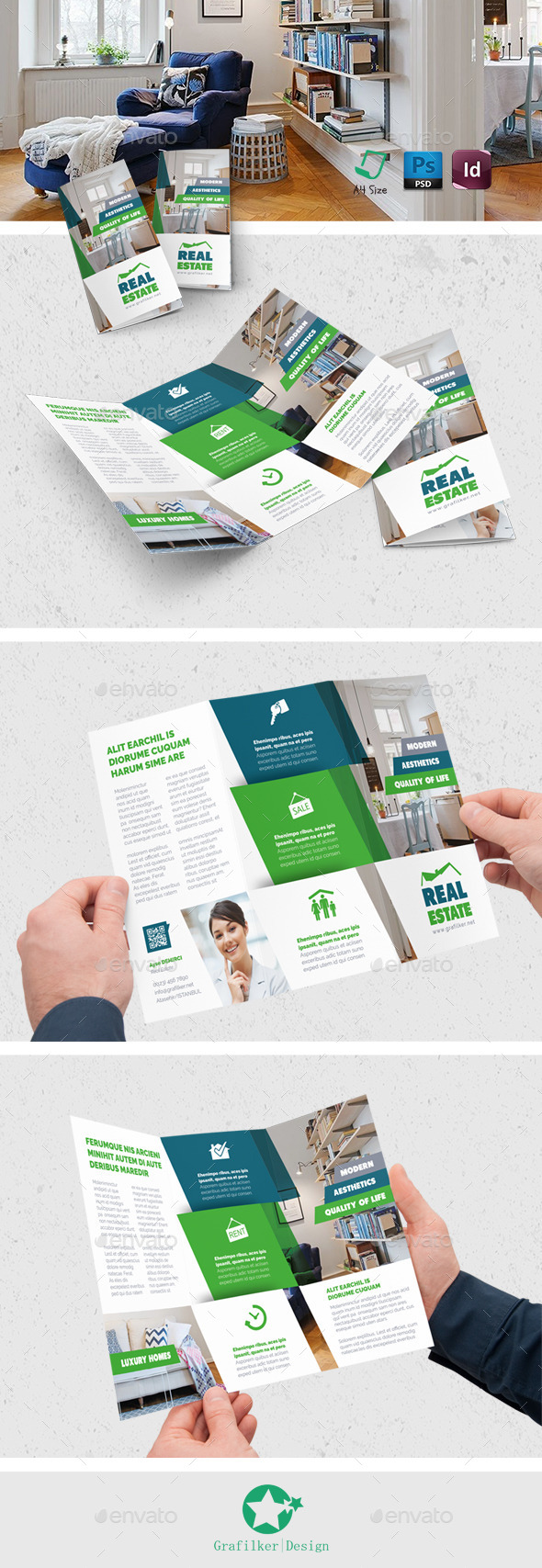 Real Estate Tri-Fold Templates - Brochures Print Templates