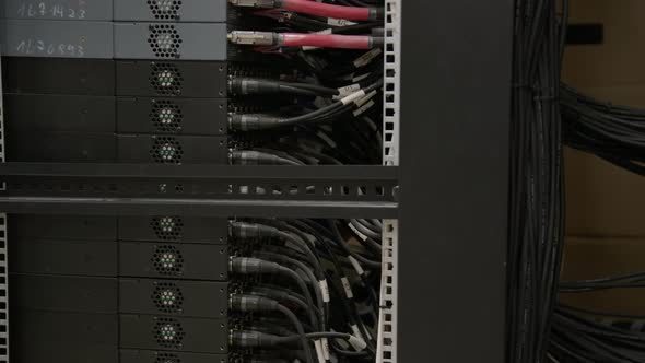 Lines of Cables Connected to Modern Internet Network Switch Server