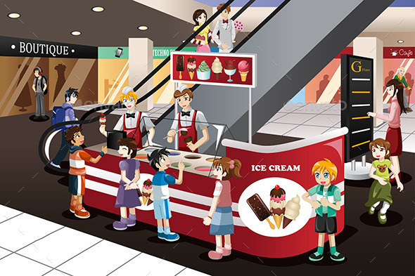 Kids Waiting in Line for Ice Cream - People Characters