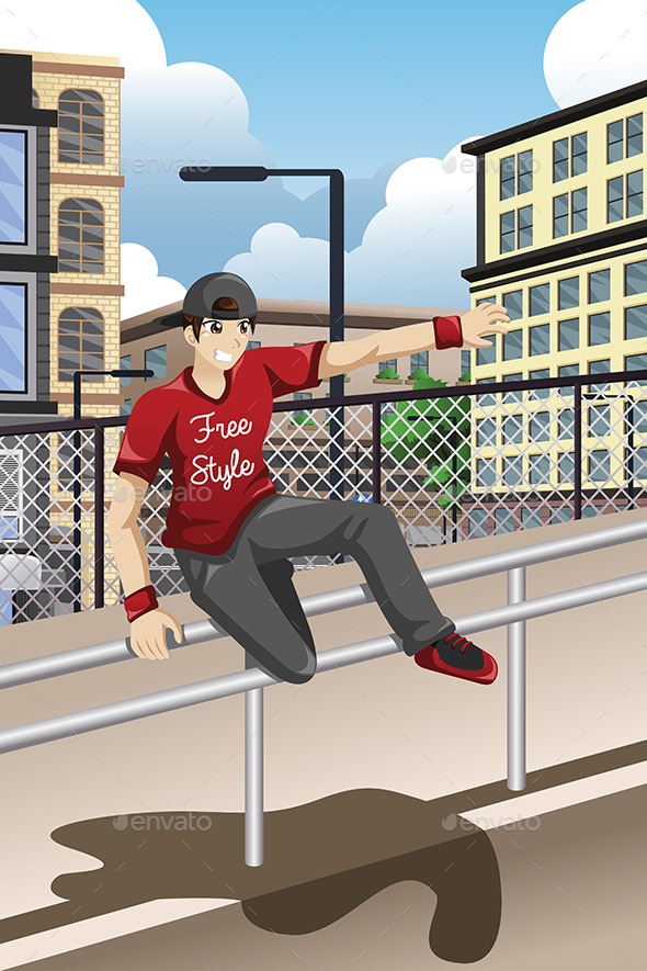 Parkour Athlete Jumping Over a Handrail - Sports/Activity Conceptual