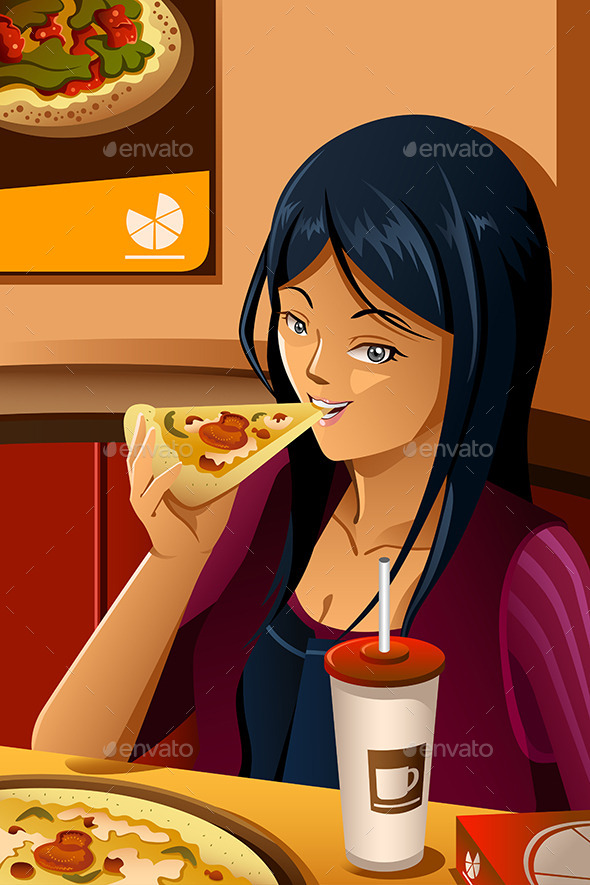 Girl Eating Pizza - People Characters