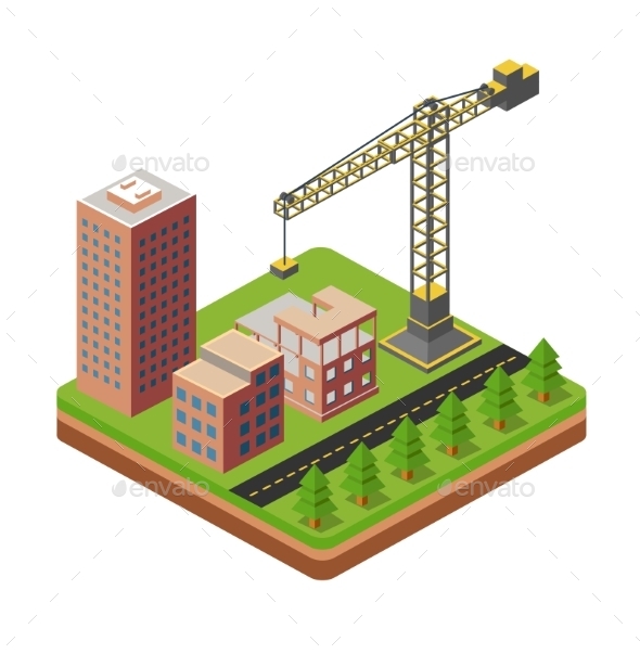 Cranes and Building Houses - Buildings Objects