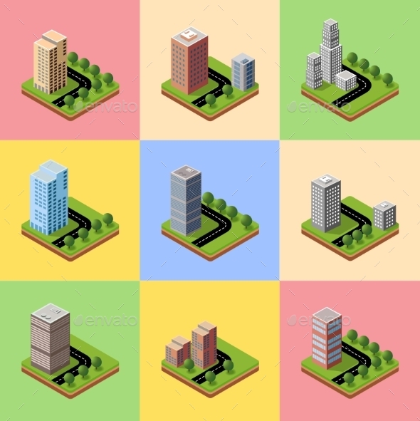 Set of Isometric Buildings - Buildings Objects