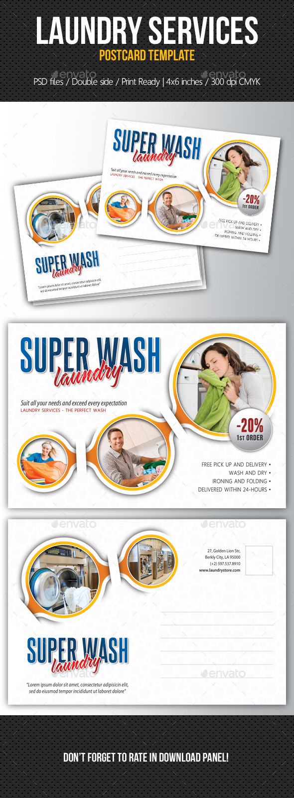 Laundry Services Postcard Template V02 - Cards & Invites Print Templates