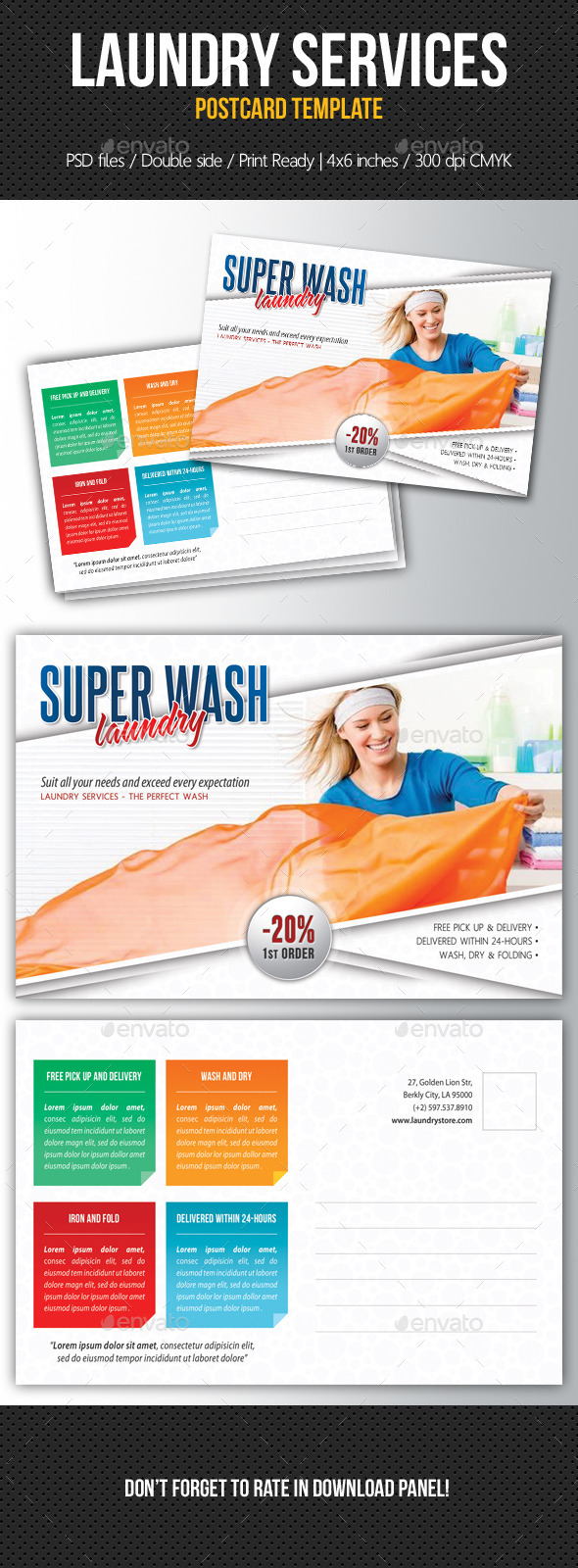 Laundry Services Postcard Template V03 - Cards & Invites Print Templates