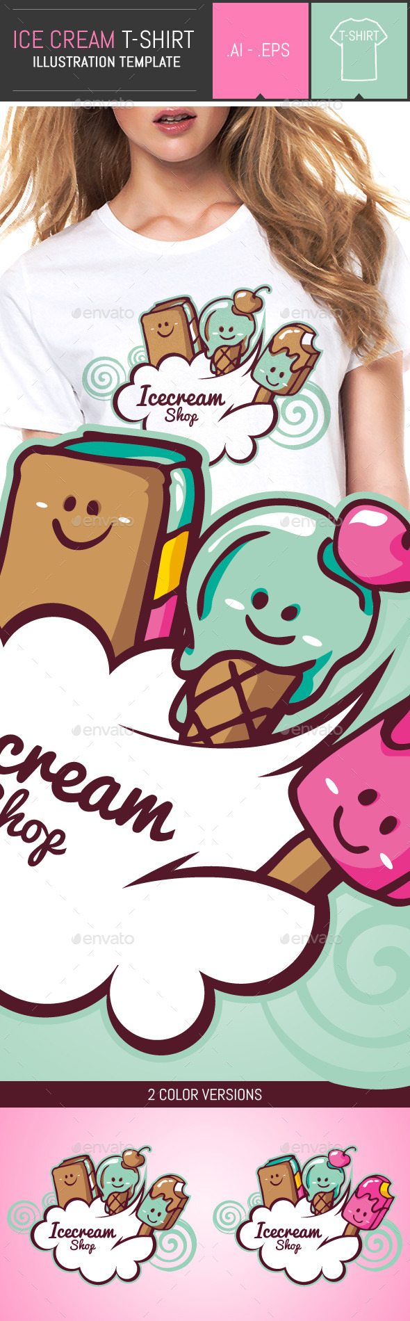 Ice Cream Illustration T-Shirt Templates - Designs T-Shirts