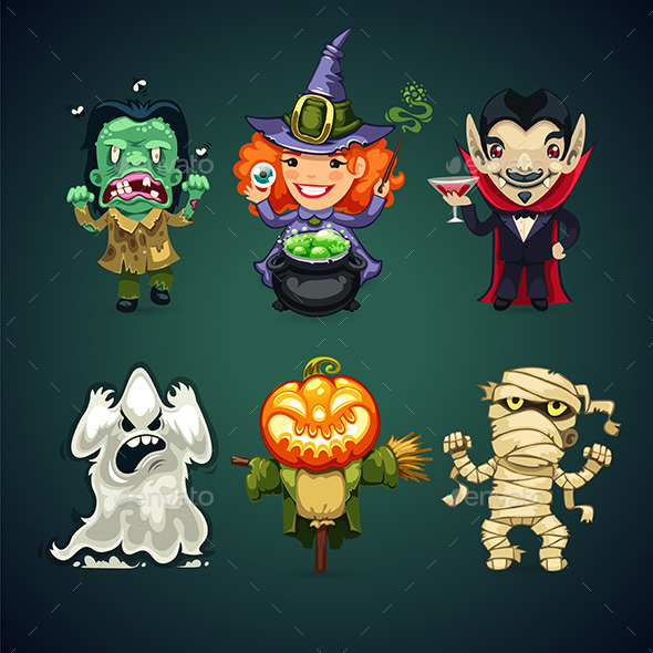 Set of Cartoon Halloween Characters - Monsters Characters