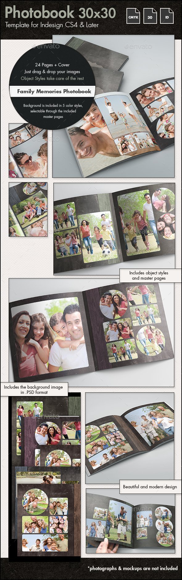 Photobook Family Memories Album Template - 30x30cm - Photo Albums Print Templates