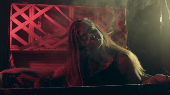 Creepy Zombie In a Coffin In The Smoke