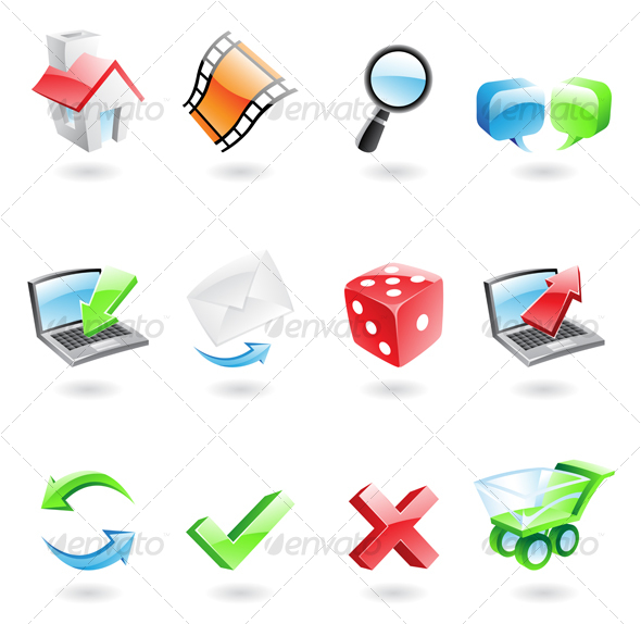 Glossy and colourful 3d web icons - Web Icons
