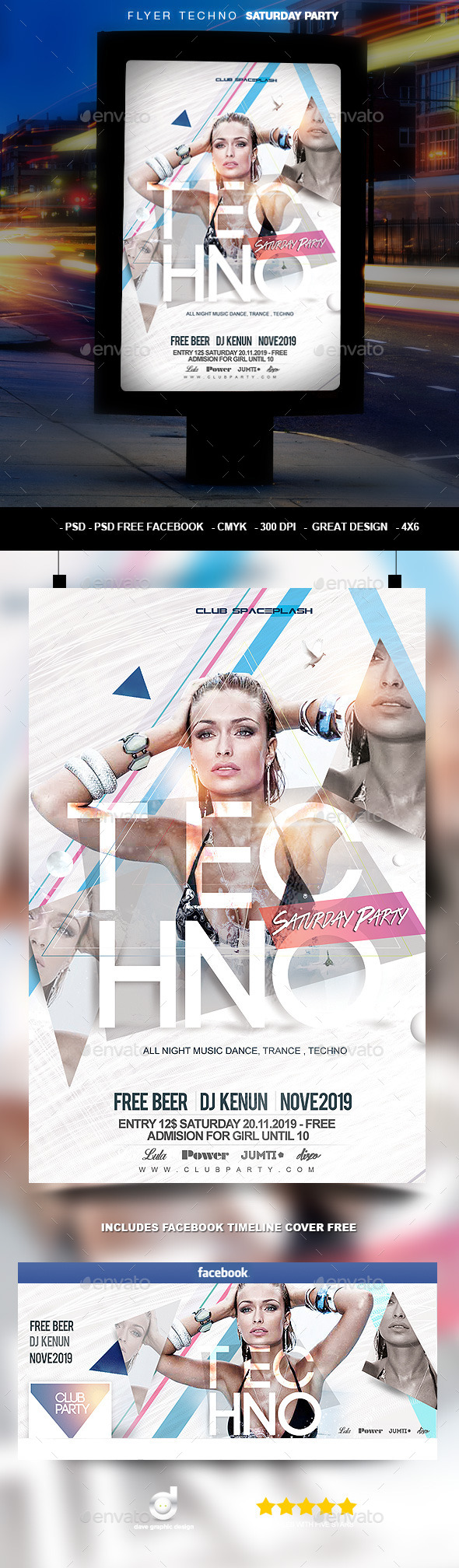 Flyer Techno Saturday Party - Clubs & Parties Events