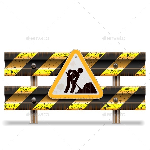 Vector Old Striped Barrier with Sign - Industries Business